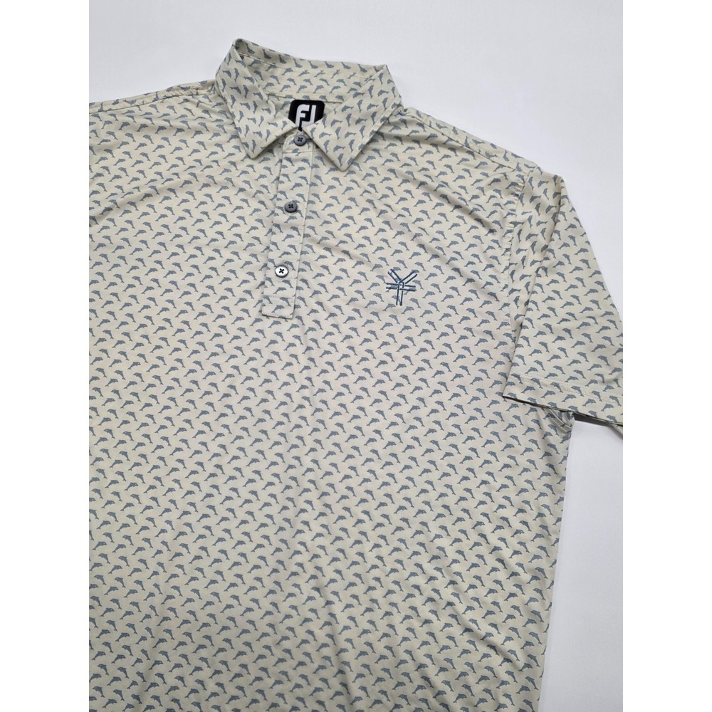 FootJoy Mens The Yards Leaping Dolphin Print‎ Self Collar Golf Polo Shirt Large